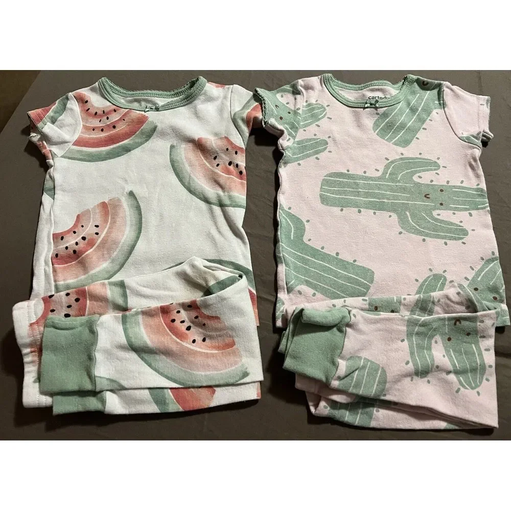 2 Sets Carters Pajamas 12m Spring Summer Watermelon‎ Cactus